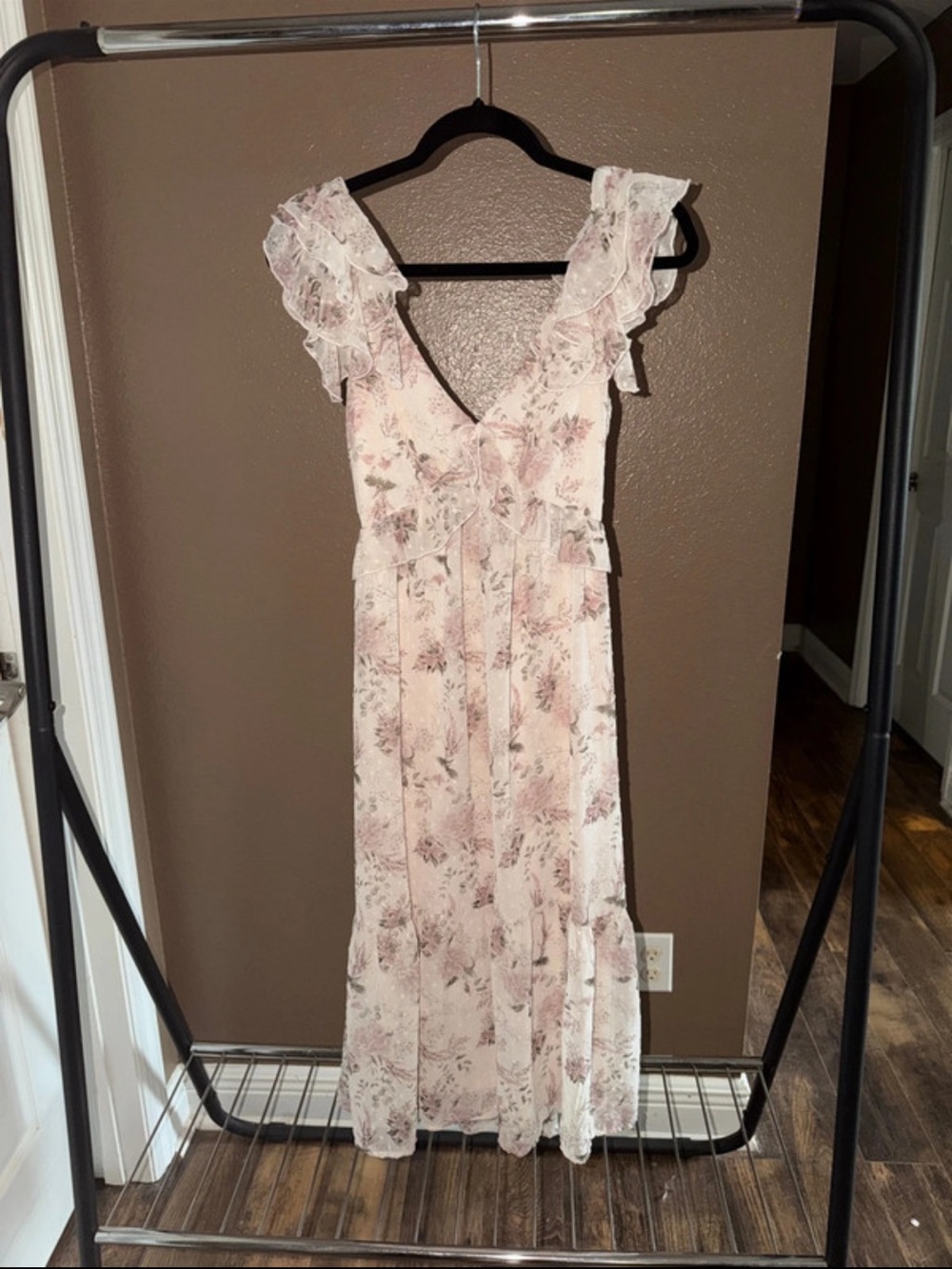 Trixxi Blush Floral Ruffle Maxi Dress